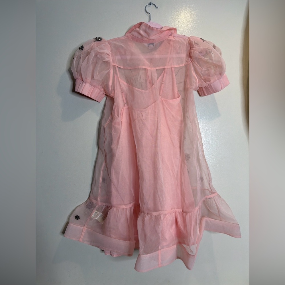 Maeve Short Sleeve Embellished Heart Embroidered Beaded Mini Shirt Dress S - Picture 9 of 9